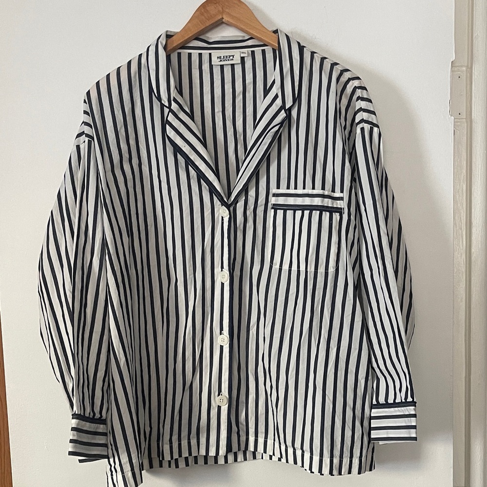 Sleepy Jones Marina pajama top in black and white stripes XXL